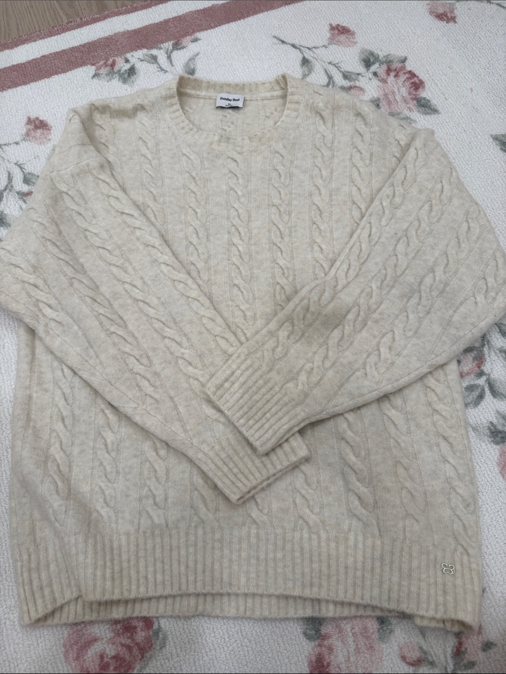 Sunday Best Aritzia Cream Cable-Knit Crewneck Sweater